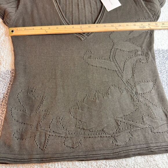Emanuel ungaro Sweater Womens Sz 12 knit V Neck Cotton linen Top khaki Green New - Picture 5 of 15